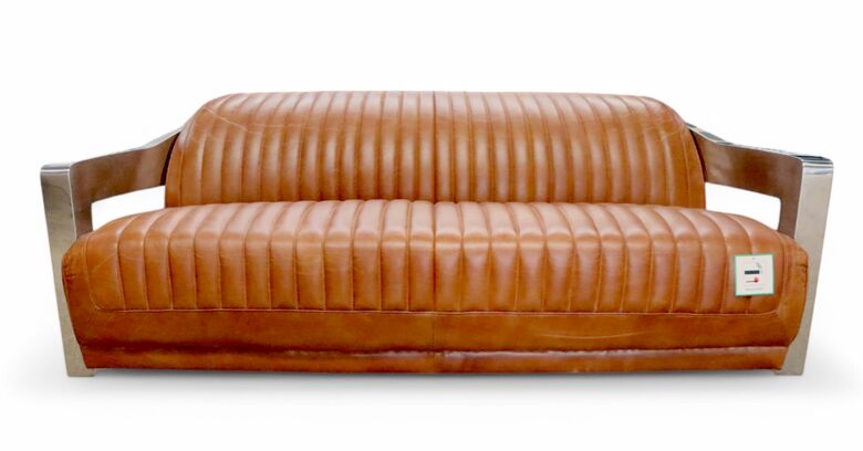 Man Cave Aviator Vintage Retro 3 Seater Distressed Tan Leather Sofa