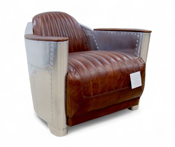 Man Cave Aviator Vintage Rocket Tub Chair Distressed Brown Real Leather