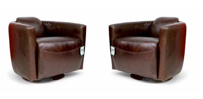 2 x Marlborough Swivel Vintage Brown Distressed Leather Tub Chairs
