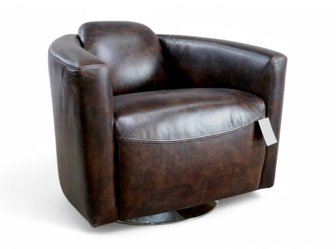 Marlborough Swivel Vintage Tobacco Brown Distressed Leather Tub Chair