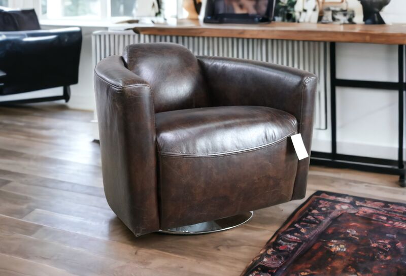 Product photograph of Marlborough Swivel Vintage Tobacco Brown Distressed Leather Amp Hellip from Designer Sofas 4U