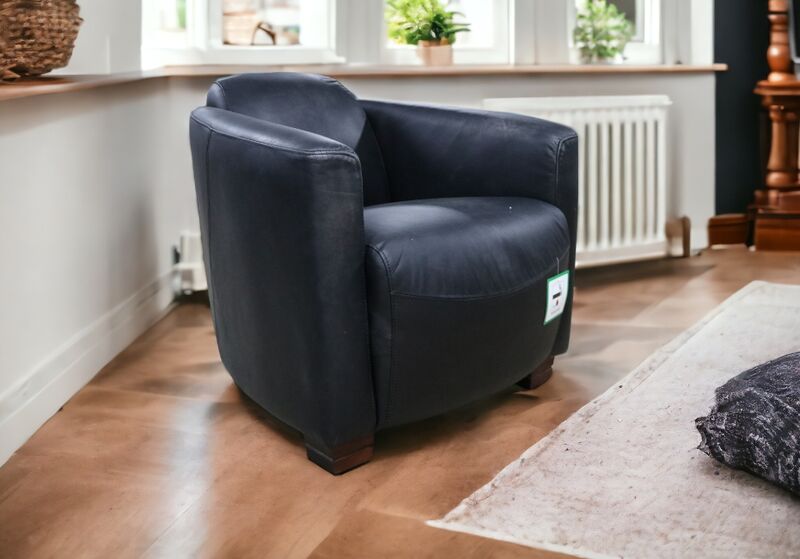 Product photograph of Marlborough Vintage Wash Black Leather Tub Chair from Designer Sofas 4U
