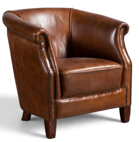 Mayfair Vintage Leather Tub Armchair – Studded Club Chair