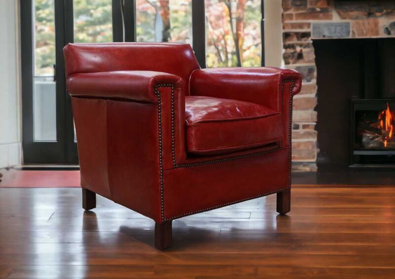 Product photograph of Melrose Vintage Rouge Red Leather Armchair from Designer Sofas 4U