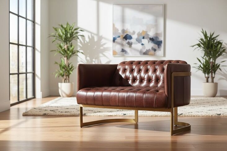 Metal Frame Chesterfield Buttoned 2 Seater Distressed Leather Sofa