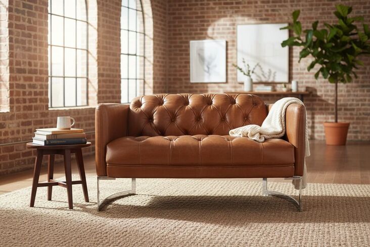 Metal Frame Chesterfield Buttoned 2 Seater Distressed Tan Leather Sofa