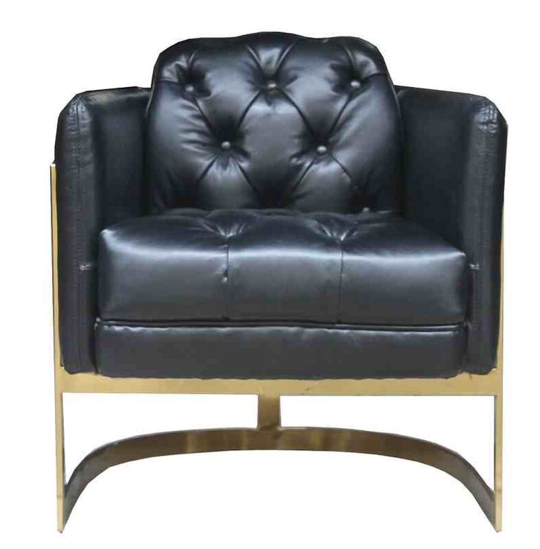 Product photograph of Metal Frame Chesterfield Buttoned Chair Black Distressed Leather from Designer Sofas 4U