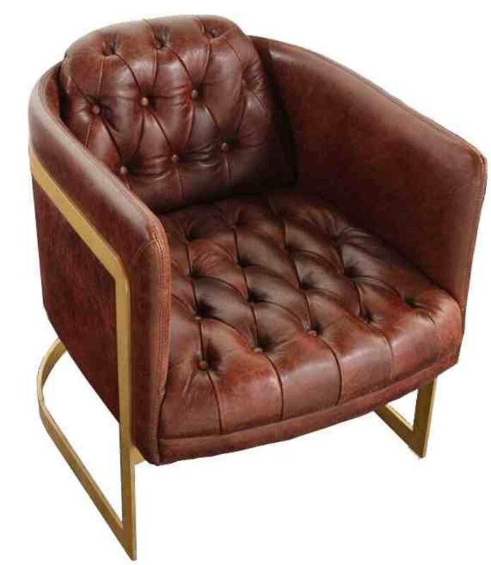 Product photograph of Metal Frame Chesterfield Buttoned Chair Distressed Leather from Designer Sofas 4U
