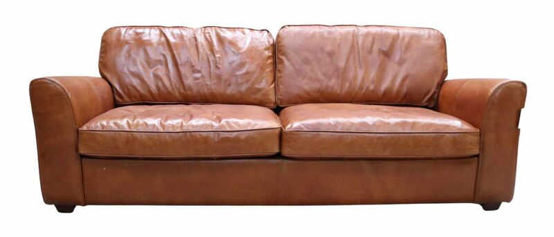 Product photograph of Mikado Vintage Tan Leather 3 Seater Sofa from Designer Sofas 4U