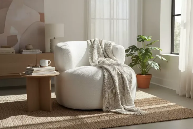 Modern Bouclé Swivel Accent Chair