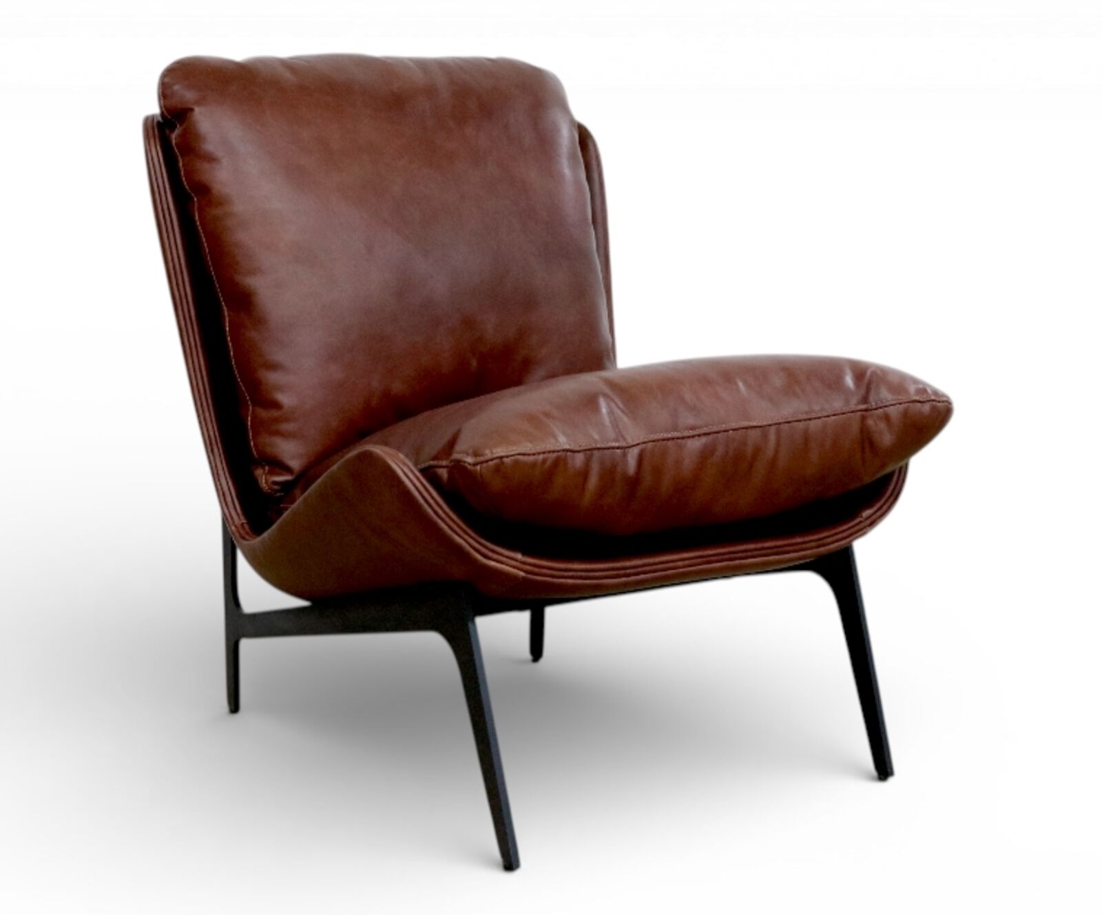 Modern Brown Leather Accent Chair Mid-Century Lounge Chair