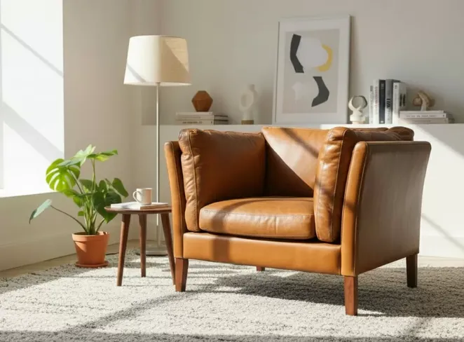 Modern Contemporary Low Back Leather Armchair – Vintage Tan