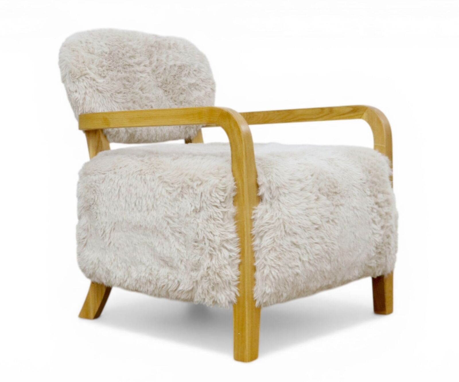 Modern Faux Fur Accent Armchair with Solid Wood Frame