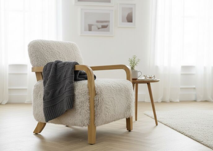 Modern Faux Fur Accent Armchair with Solid Wood Frame