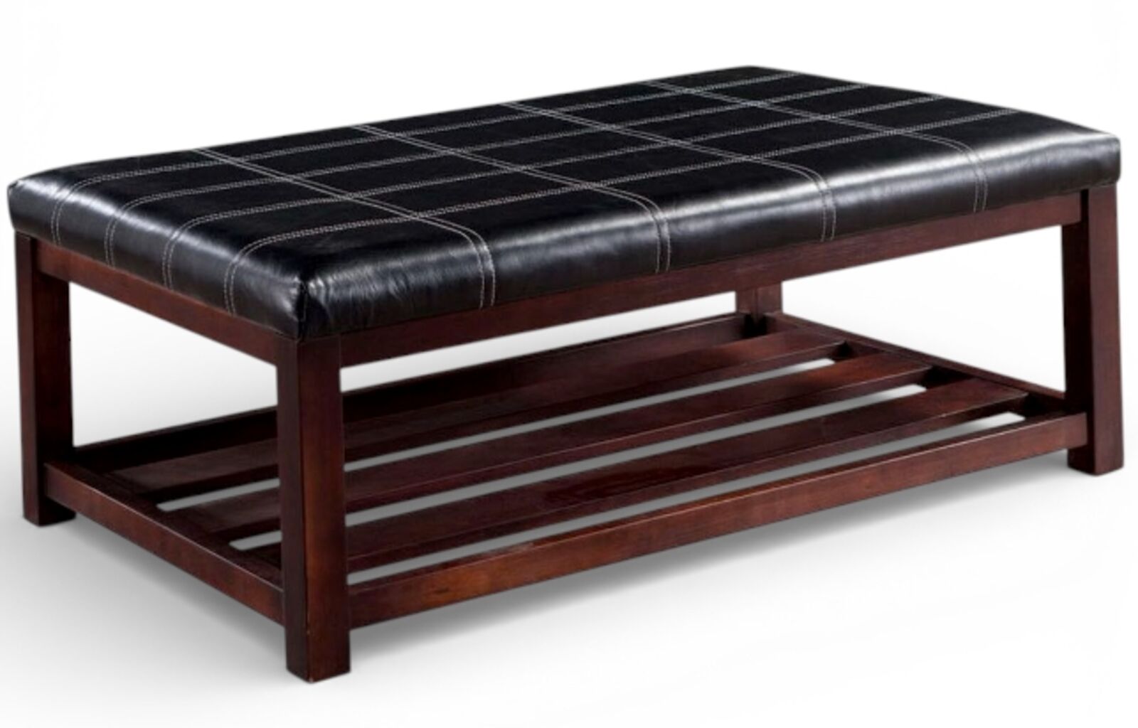 Modern Leather Coffee Table with Integrated Storage Shelf