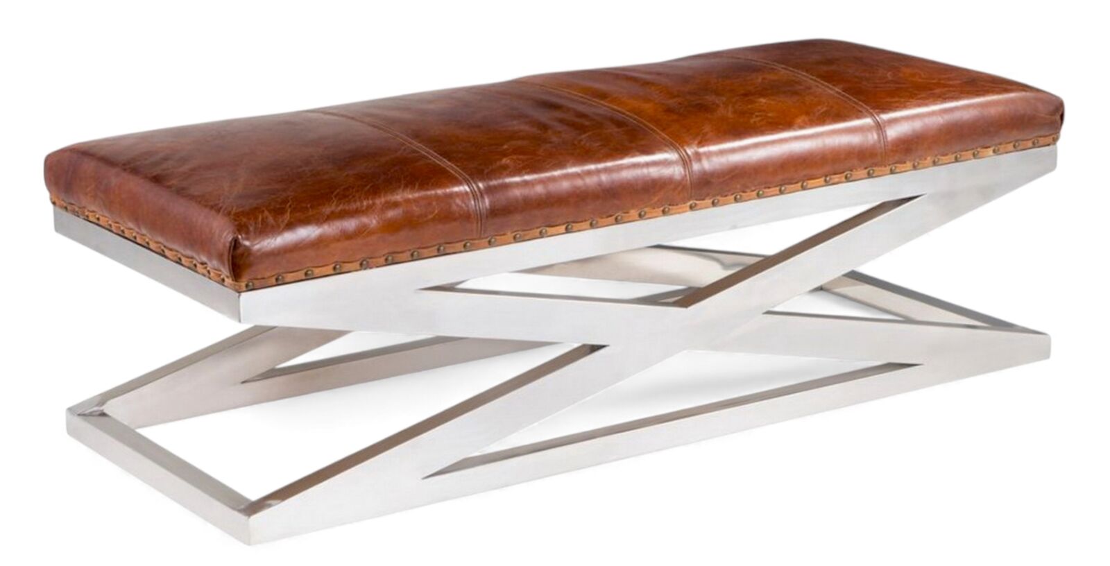 Modern Leather & Stainless Steel Bench Footstool