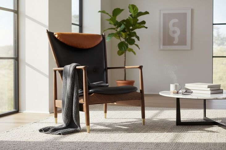 Modern Whisky Finn Lounge Chair with Leather Cushion Reading Chair