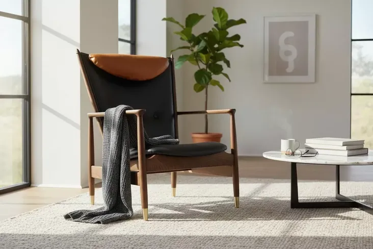 Modern Whisky Finn Lounge Chair with Leather Cushion Reading Chair