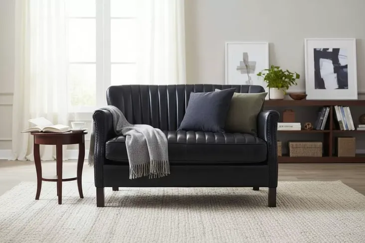 Montrose Distressed Vintage Black Leather 2 Seater Settee Sofa