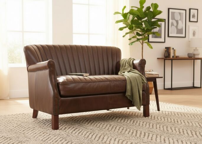 Montrose Distressed Vintage Brown Leather 2 Seater Settee Sofa
