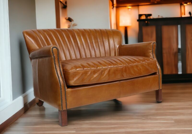Product photograph of Montrose Distressed Vintage Tan Leather 2 Seater Settee Sofa from Designer Sofas 4U