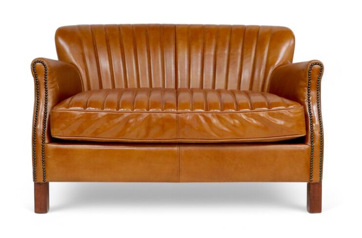 Montrose Distressed Vintage Tan Leather 2 Seater Settee Sofa