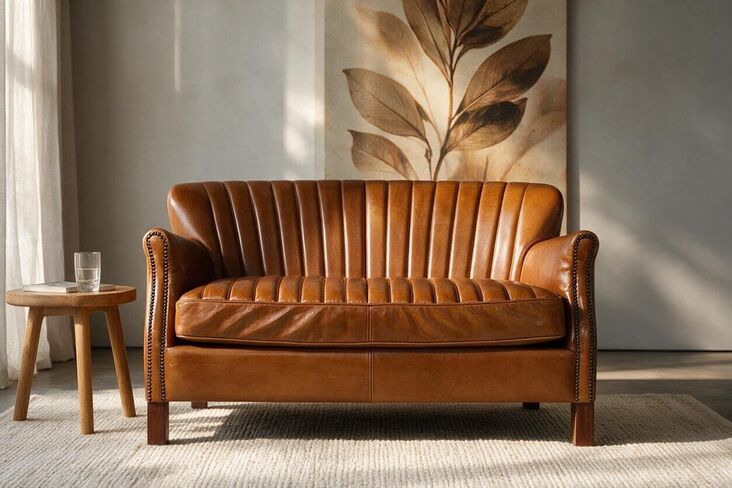 Montrose Distressed Vintage Tan Leather 2 Seater Settee Sofa