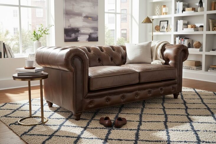 Noble Chesterfield 2 Seater Brown Leather Sofa