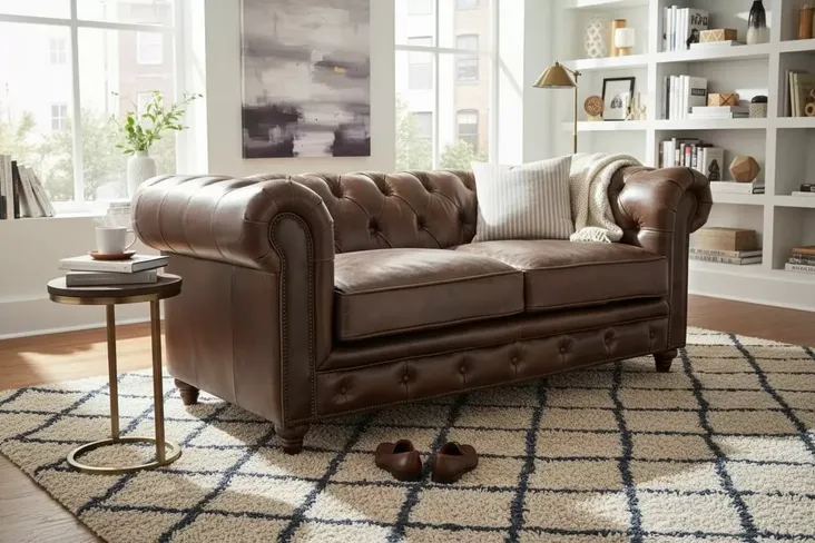 Noble Chesterfield 2 Seater Brown Leather Sofa