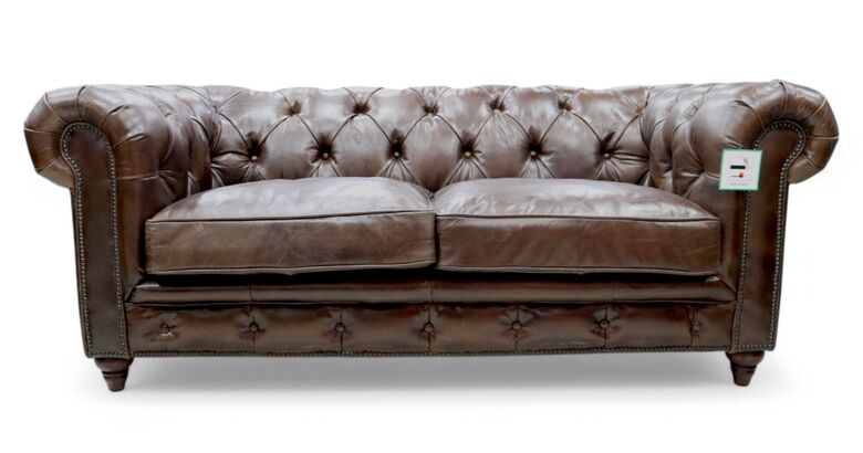 Noble Chesterfield 2 Seater Brown Leather Sofa