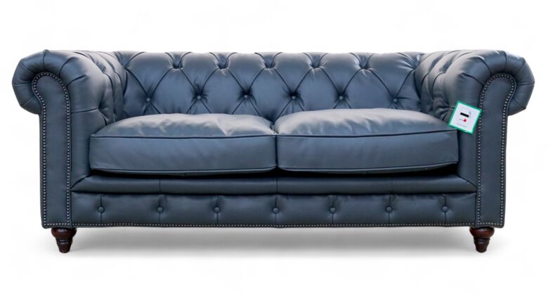 Noble Chesterfield 2 Seater Grey Nappa Leather Sofa