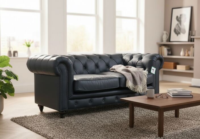 Noble Chesterfield 2 Seater Grey Nappa Leather Sofa