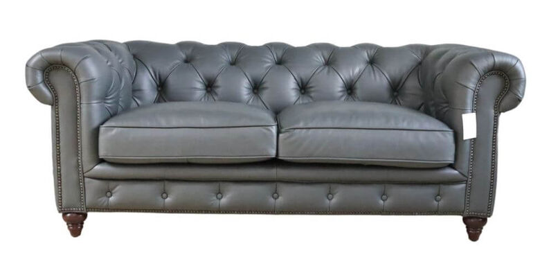Noble Chesterfield 2 Seater Grey Nappa Leather Sofa