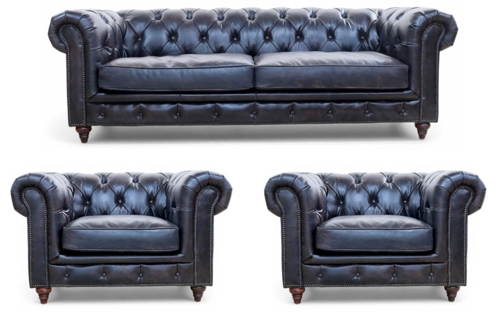 Noble Chesterfield 3+1+1 Vintage Tobacco Brown Leather Sofa Suite