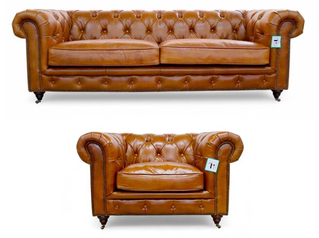 Noble Chesterfield 3+1 Vintage Tan Leather Sofa Suite