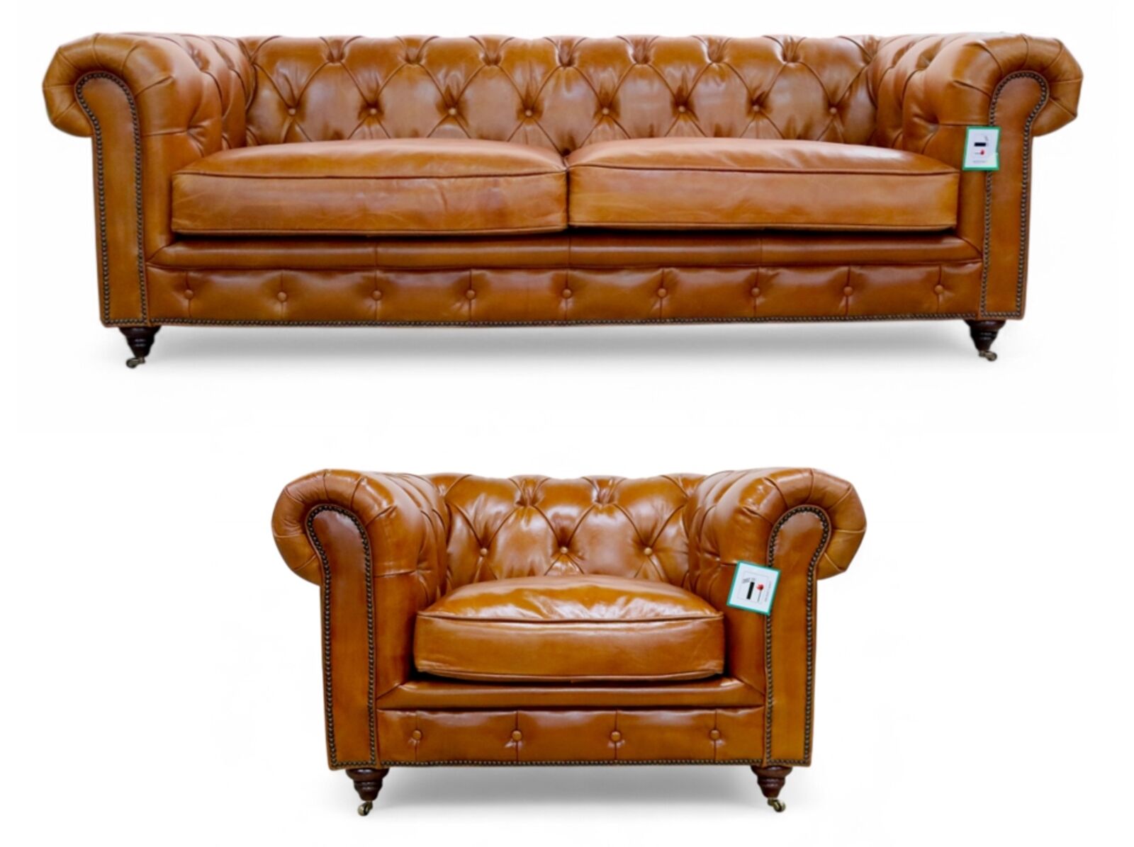 Noble Chesterfield 3+1 Vintage Tan Leather Sofa Suite