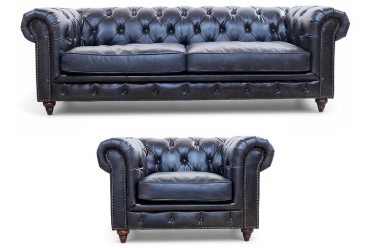 Noble Chesterfield 3+1 Vintage Tobacco Brown Leather Sofa Suite