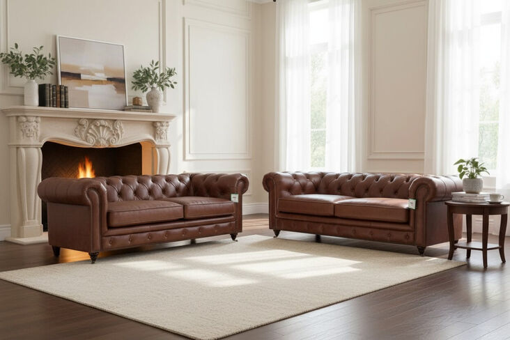 Noble Chesterfield 3+2 Vintage Nappa Chocolate Brown Real Leather Sofa Suite