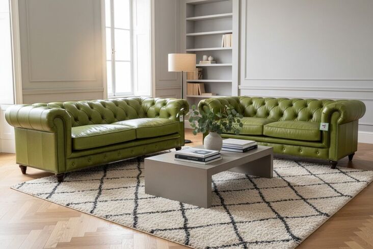 Noble Chesterfield 3+2 Vintage Nappa Olive Green Real Leather Sofa Suite