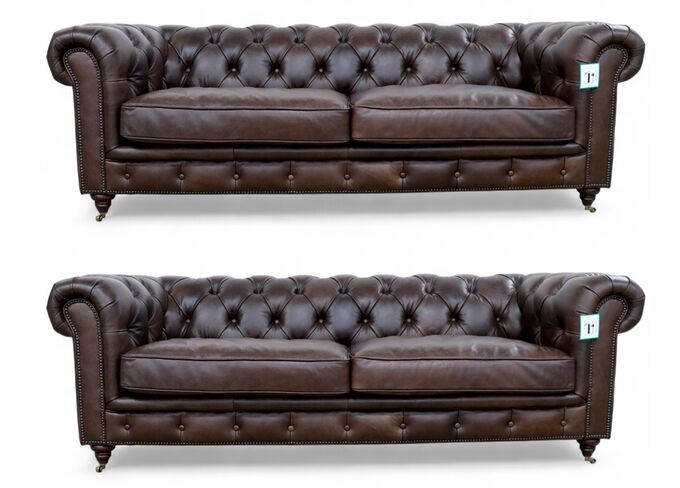 Noble Chesterfield 3+3 Nappa Umbar Brown Leather Sofa Suite