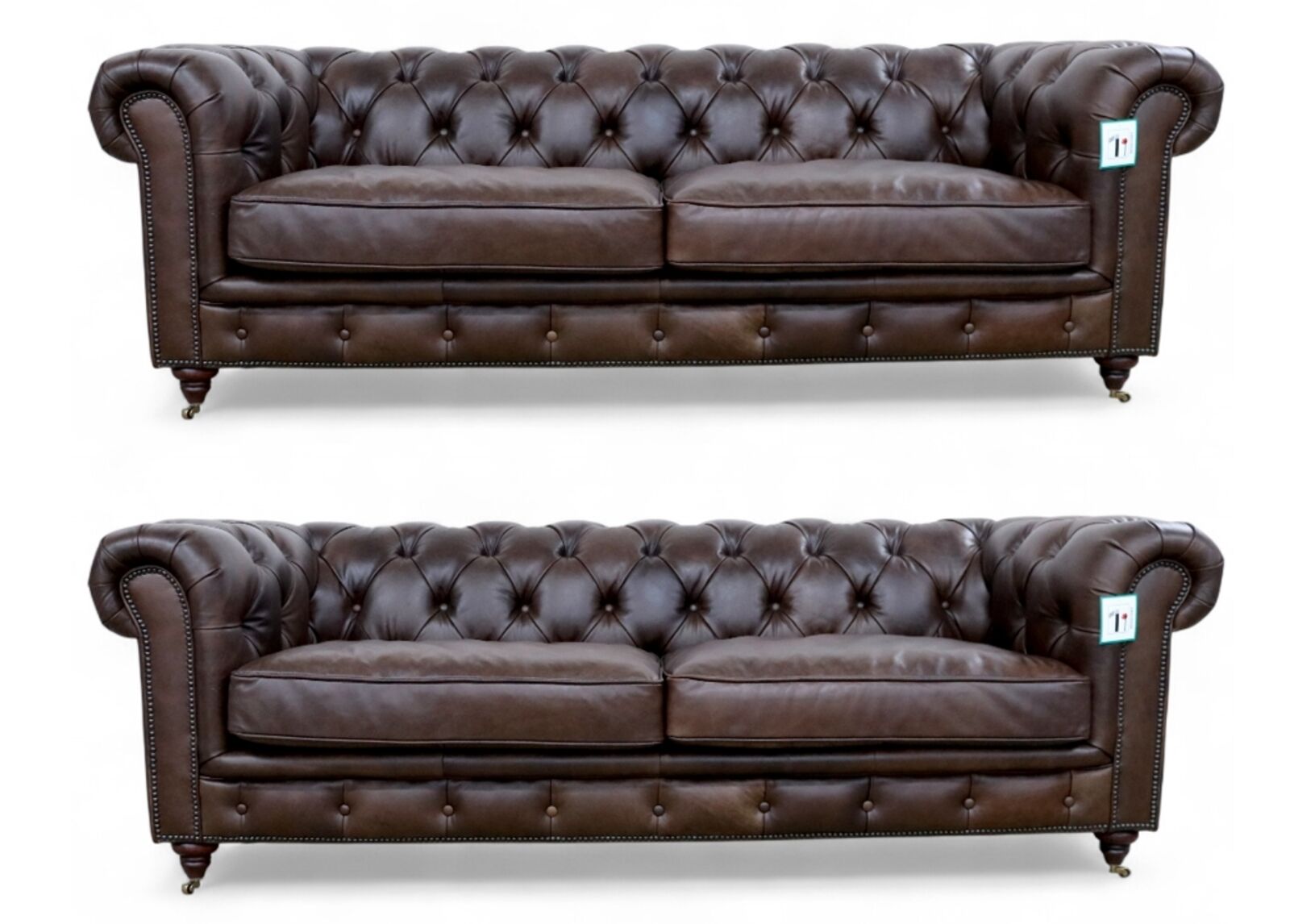 Noble Chesterfield 3+3 Nappa Umbar Brown Leather Sofa Suite