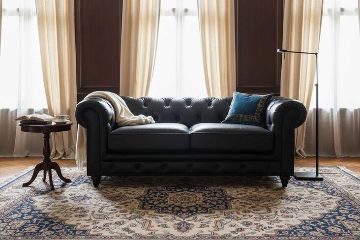 Noble Chesterfield Black Leather Sofa 2 Seater