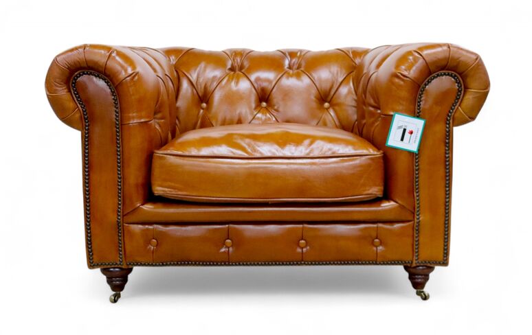 Noble Chesterfield Club Chair Vintage Tan Distressed Real Leather