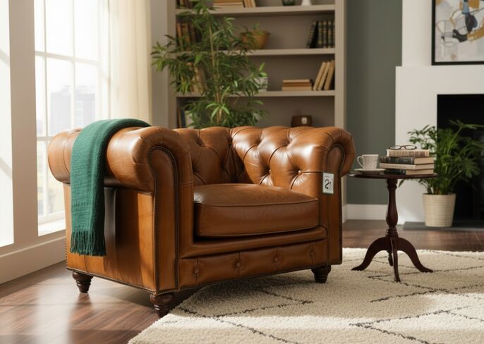 Noble Chesterfield Club Chair Vintage Tan Distressed Real Leather
