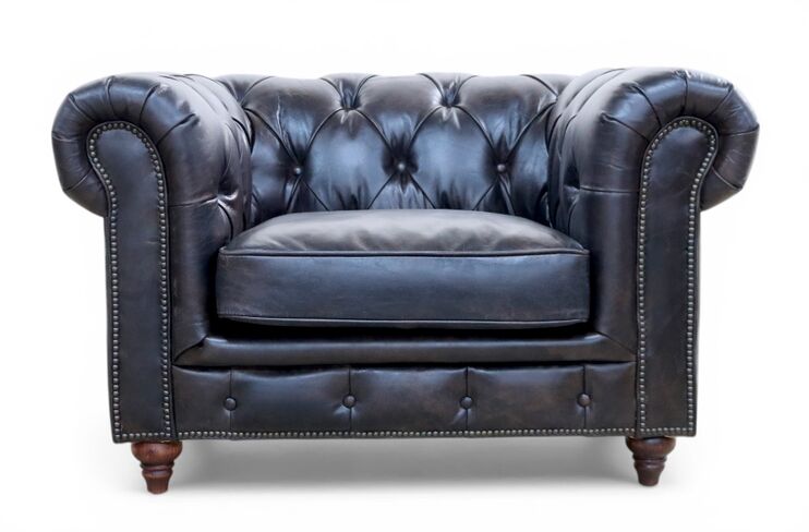 Noble Chesterfield Club Chair Vintage Tobacco Brown Distressed Real Leather