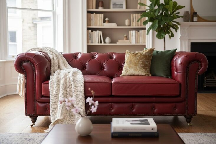 Noble Chesterfield Oxblood Red Leather Sofa 2 Seater