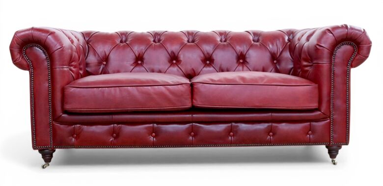 Noble Chesterfield Oxblood Red Leather Sofa 2 Seater
