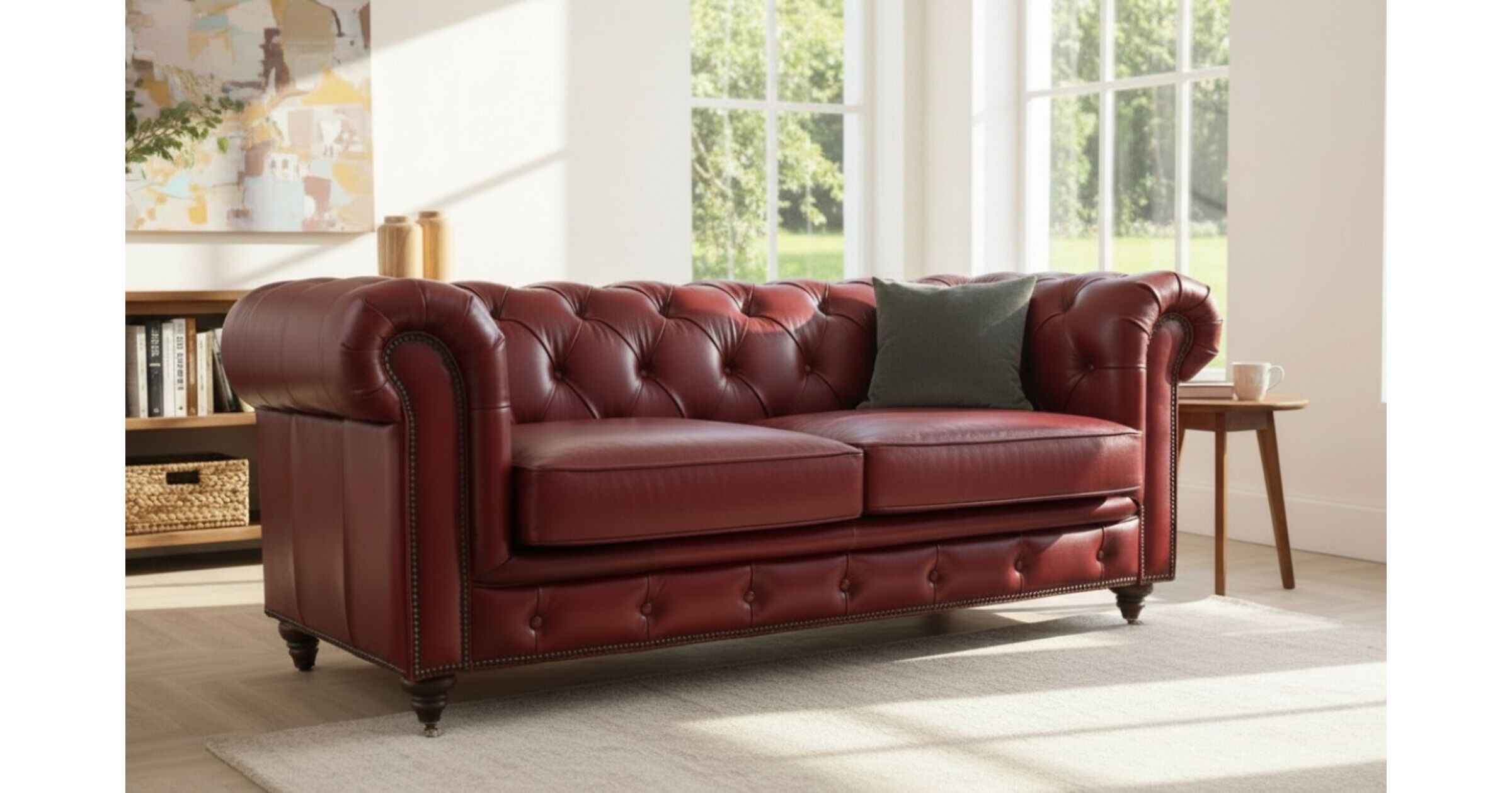 Classic Comfort Oxblood Red Leather 2 Seater Sofa by Noble 