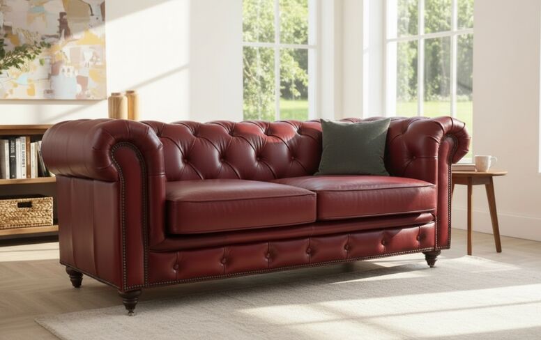 Noble Chesterfield Oxblood Red Leather Sofa 2 Seater