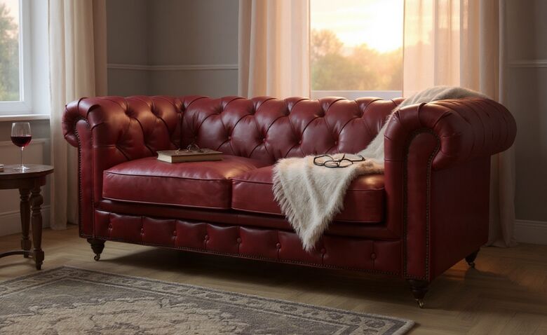 Noble Chesterfield Oxblood Red Leather Sofa 2 Seater